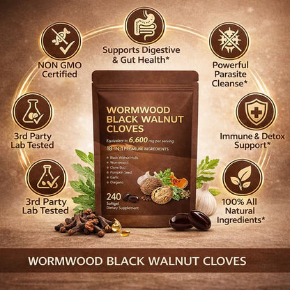 Wormwood Black Walnut Cloves | 18 in 1 Herbal Ingredients