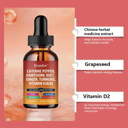 Cayenne Pepper + Hawthorn, Vitamin D3 K2, Ceylon Cinnamon, Turmeric  Drops