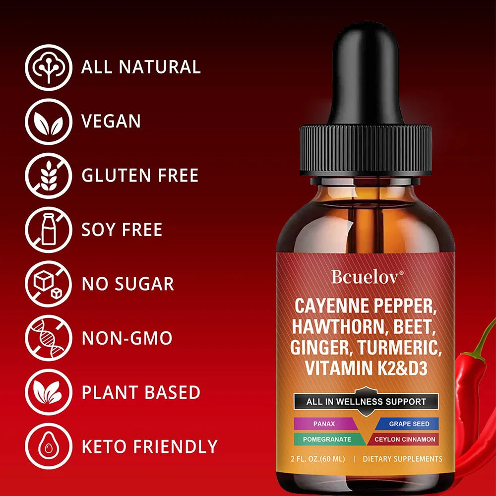 Cayenne Pepper + Hawthorn, Vitamin D3 K2, Ceylon Cinnamon, Turmeric  Drops