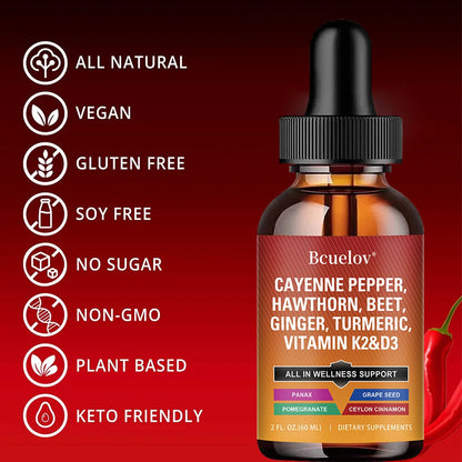 Cayenne Pepper + Hawthorn, Vitamin D3 K2, Ceylon Cinnamon, Turmeric  Drops