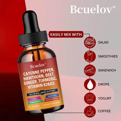 Cayenne Pepper + Hawthorn, Vitamin D3 K2, Ceylon Cinnamon, Turmeric  Drops
