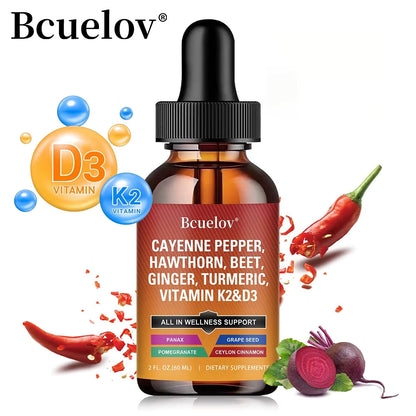 Cayenne Pepper + Hawthorn, Vitamin D3 K2, Ceylon Cinnamon, Turmeric  Drops
