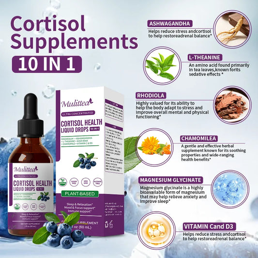 Cortisol Liquid Drops | Relaxation, Deep Sleep, Balanced Cortisol, Vegan Dietary Supplement