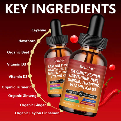 Cayenne Pepper + Hawthorn, Vitamin D3 K2, Ceylon Cinnamon, Turmeric  Drops